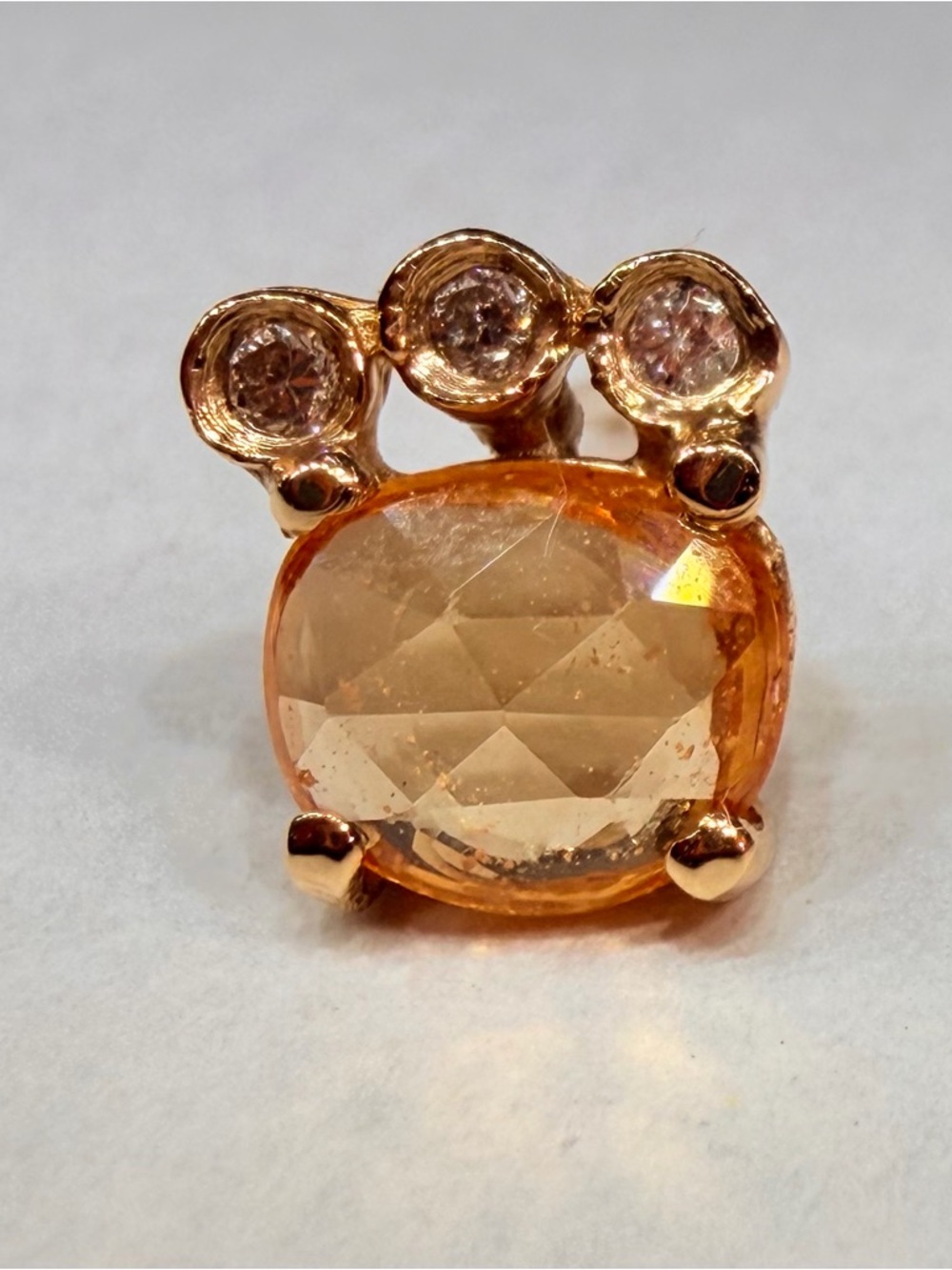 $685 Jacquie Aiche Citrine and 3 Diamond Earring 14K Yellow Gold Stud Faceted